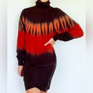 Young Fabulous & Broke Medium Tie Dye Dip Dye Asymmetrical Turtleneck Mini Dress